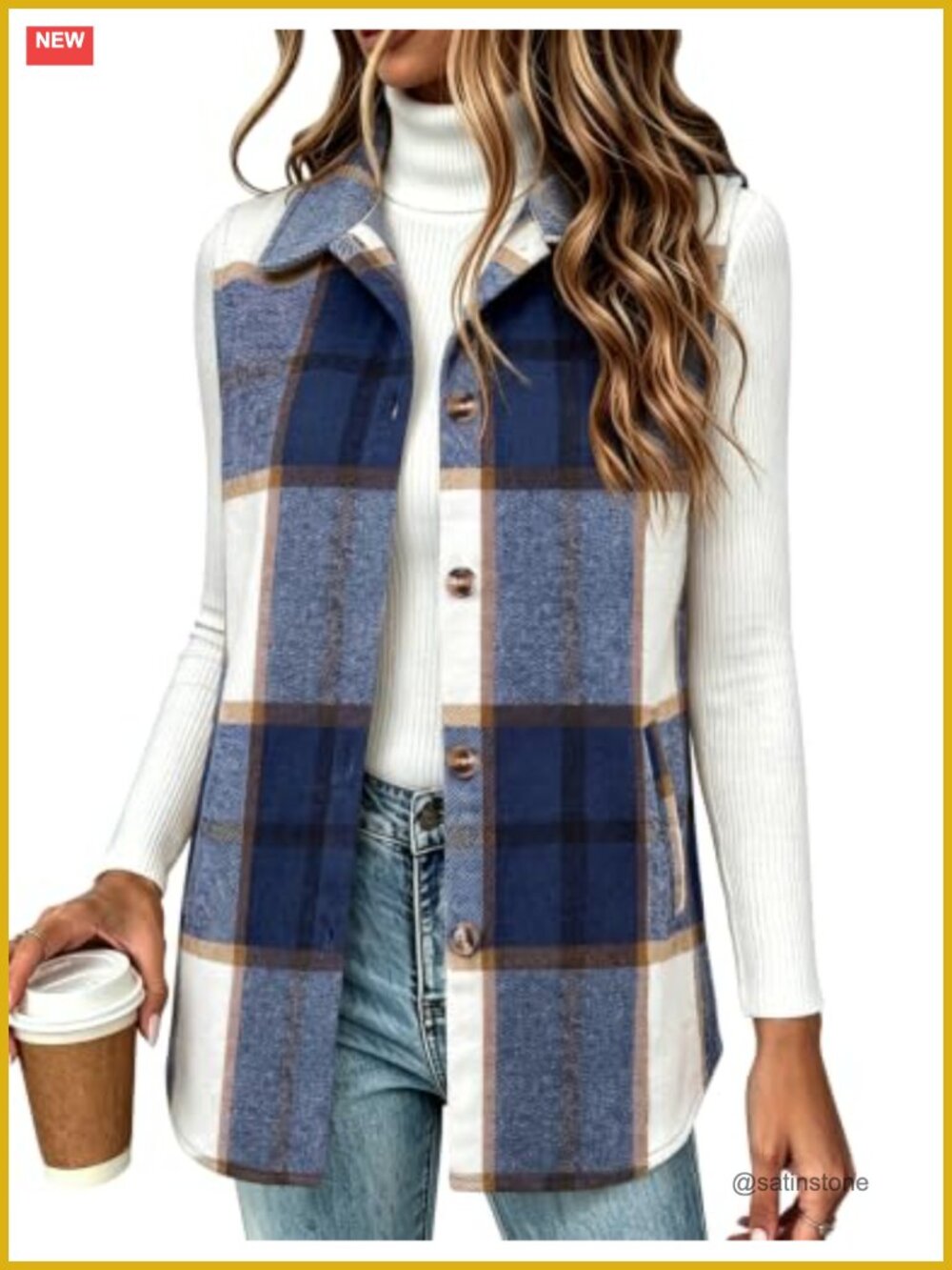 Plaid Flannel Sleeveless Vest for Women Button Down Longline
